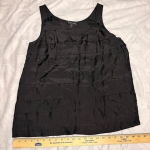 Eileen Fisher Womens Black 100% Silk Tiered Ruffle Blouse Small S scoop neck